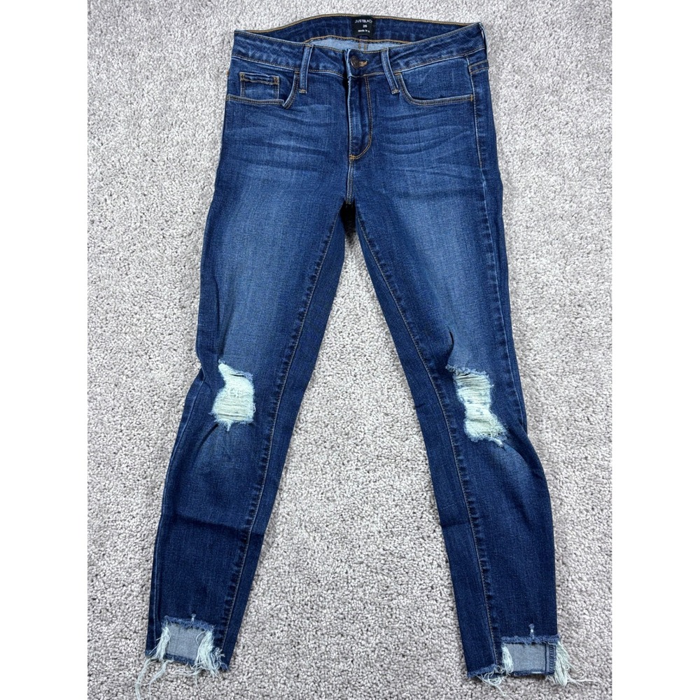 JUSTBLACK Jeans Size 26 Ripped Distressed Raw Hem‎ Dark Wash Denim Made in USA